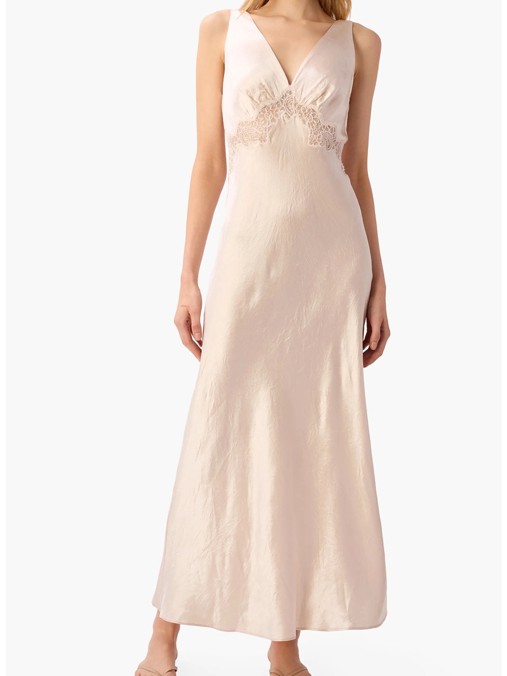 Cami NYC Satin V-Neck Slip Dress with Lace Waist - Ivory/Cream